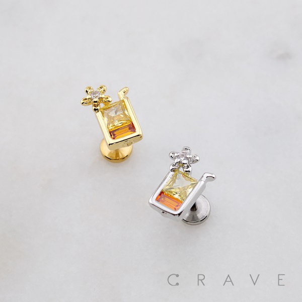 DRINK CZ CRYSTAL THREADLESS (PUSH IN) 316L SURGICAL STEEL LABRET SET